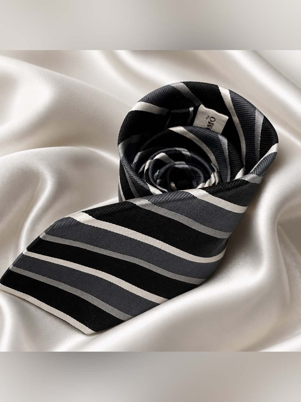💥 Pronto Uomo Black Grey Striped Silk Tie 100% Silk